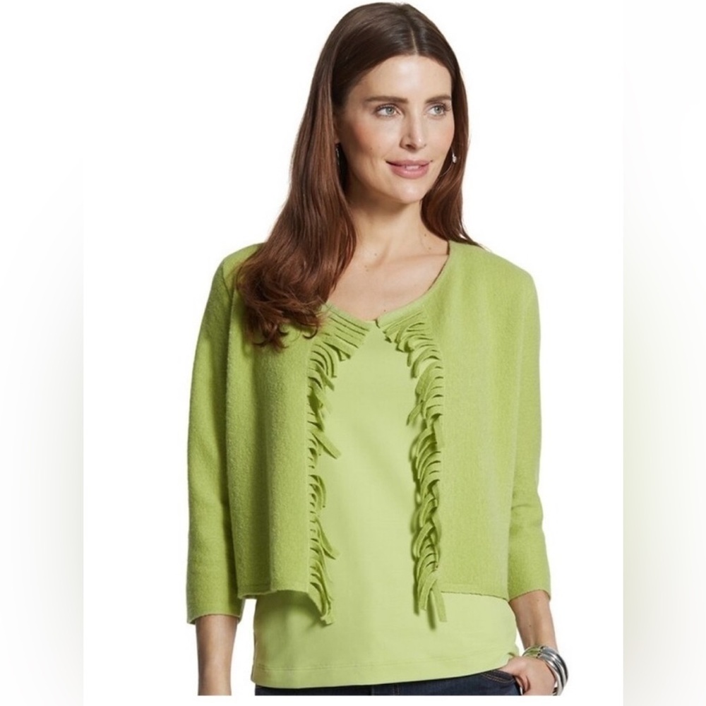 Chico’s 100% Wool Flora Fringe Cardigan, Size 2